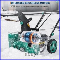 20 Cordless Electric Snow Blower, Snow Thrower with Brushless Motor & LED Light