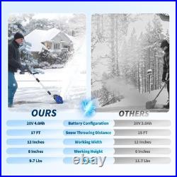 20V Cordless Electric Snow Blower Brushless Motor Clears 12inch W, 17-Ft Throw