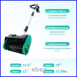 20V Cordless Snow Blower Brushless Motor Battery 12 Width 17 ft Throw Distance