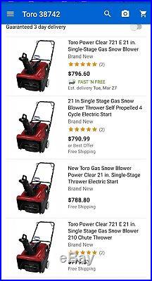 21 In Single Stage Gas Snow Blower Thrower Self Propelled 4 Cycle Recoil Start