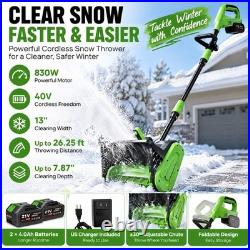 40V Cordless Snow Blower 13-Inch Width 2 Battery Charger Set Brushed Motor Paved