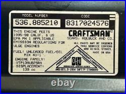 Craftsman 5 HP 21 Snow Blower Engine Electric Start OEM Running 536.885210