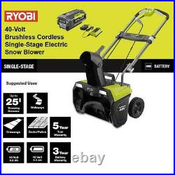 Electric Snow Blower 20 in. 40-Volt Cordless Thrower LED Headlights New Ryobi