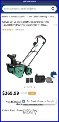 Garvee Cordless 20-Inch 20V Single Stage Snow Blower 4.0Ah Battery Red