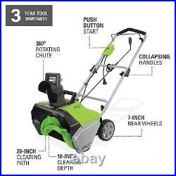 GreenWorks 20-inch Corded Electric Snow Thrower 15-Amp with Dual LED Light