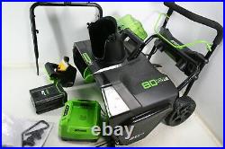 Greenworks 2600402 Pro 80V 20 Inch Snow Blower w 2Ah Battery Charger Black Green