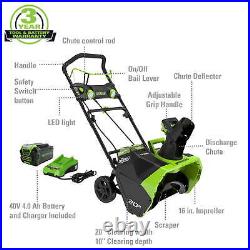 Greenworks 40V 20 Cordless Brushless Snow Blower+(1) 4.0 Ah Battery and Charger