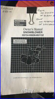 Honda Hs928 Snow Blower