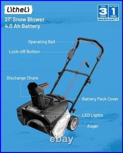 Litheli 2X20V Cordless Snow Blower, 20 Inch Snow Thrower with 4.0Ah Batteries
