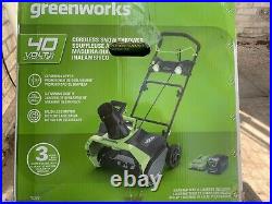 New Greenworks 40V 20-in Cordless Brushless Snow Blower 4.0 Ah Battery & Charger