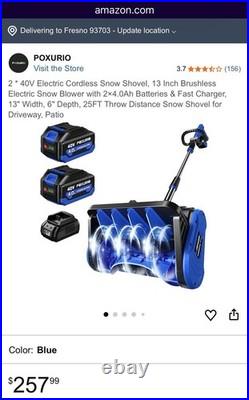 POXURIO 40V Cordless Snow Blower / Snow Shovel With 2 Batteries LIGHTLY USED ONCE