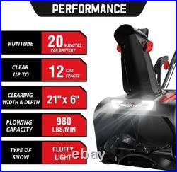 PowerSmart 21-Inch 40V Cordless Snow Blower, 980lbs/m, Brushless Motor, Compact