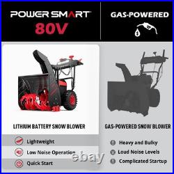 PowerSmart 80V 24 Cordless Snow Blower, 45ft Distance, Steel Chute, 6Ah Battery