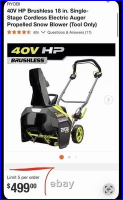 RYOBI 40V 18 in Snow Blower Single-Stage USED (Cosmetic Damage) (Tool only)