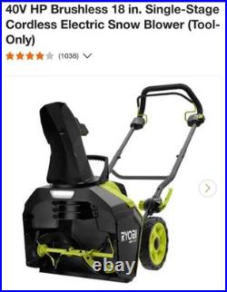 RYOBI 40V 18in Brushless Snow Blower Single-Stage Auger-Propelled Tool only