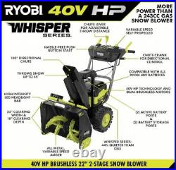 RYOBI 40V HP Brushless 22 2-Stage Cordless Snow Blower with Batteries And Charger