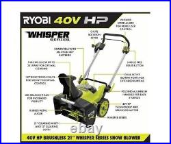 RYOBI 40V HP Brushless Whisper Series 21 Single-Stage Cordless Snow Blower