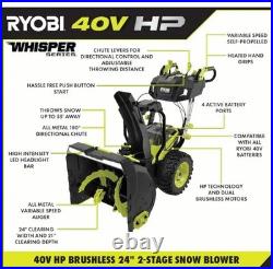 Ryobi 40V HP Brushless Whisper Series 24 Two-Stage Snow Blower TOOL ONLY