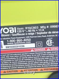 Ryobi RYAC803-S 20 in. 13 Amp Corded Electric Snow Blower, (please read des)