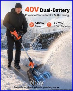 VEVOR 40V 13.5 Electric Snow Shovel Cordless 2 x 4.0Ah Battery 20 ft Snow Blow